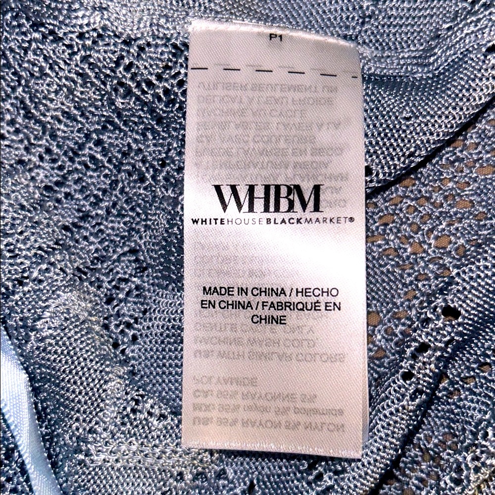 White House Black Market Pointelle Stitch 3/4 Sleeve Sweater M Blue - Picture 12 of 14
